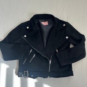 BCBG Girls Black Suede Finish Moto Jacket Belt Size M Age 8-10